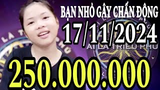 AI LÀ TRIỆU PHÚ MỚI NHẤT 17112024 Người nhỏ tuổi nhất CHẤN ĐỘNG trường quay  GAME HAY TRÍ TUỆ [upl. by Boswall]