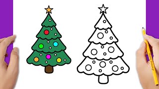 How To Draw A Christmas Tree Very Easy  Christmas Drawing [upl. by Errecart990]