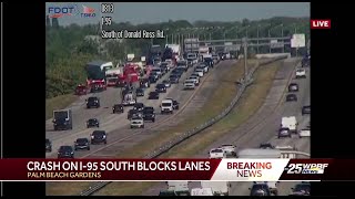 Crash on southbound I95 blocks lanes in Palm Beach Gardens [upl. by Demmer348]