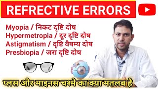 refractive errors of eye lecture in hindi  myopia  hypermetropia  astigmatism  presbiopia [upl. by Artemus]