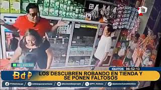 Captan a tenderos en Iquitos los descubrieron robando en tienda y se ponen faltosos [upl. by Anna-Maria]