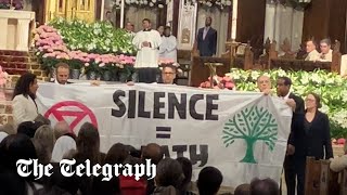 ProPalestine protesters interrupt Easter mass at St Patricks Cathedral in New York [upl. by Eedrahs]