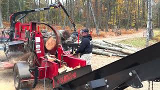 Used 1824 wood processor log loader trailer and 13 cord firewood bags [upl. by Ofloda]