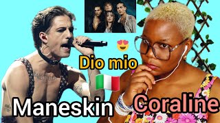 MÅNESKIN  CORALINE  English and Italian Lyrics First Time Hearing  Reaction [upl. by Mitzi]