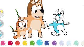 Color Bluey And Her Family Playing Green Stick  Lets Play  BLUEY Coloring Page  Mobile Game [upl. by Elleval946]