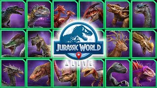 ALL 35 UNIQUE HYBRIDS UNLOCKED JURASSIC WORLD ALIVE [upl. by Lerrehs26]