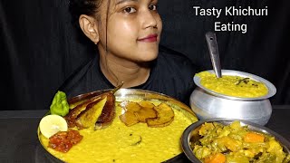 Asmr Eating khichdi  Khichuri  Mixed Sobji Baingan Fry Pumping Fry Chutney  Eating Show [upl. by Maighdlin]