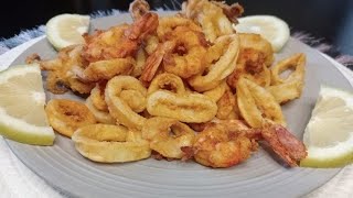 Kallamare dhe karkaleca te skuqur si ne restorantFrittura di calamari e gamberi perfetta [upl. by Arbmat]