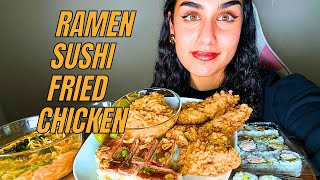 Samyang Ramen Sushi Spicy Miso Ramen Fried Chicken Kimichi Veggie Gyoza Mukbang [upl. by Eliga]