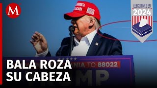 Imagen impactante del momento en que la bala pasó justo detrás de la cabeza de Donald Trump [upl. by Hsizan187]