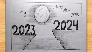 Happy New Year Drawing  Happy New Year 2024 Drawing  New Year Drawing [upl. by Lananna]