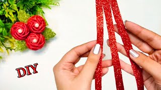 DIY Glitter Foam Sheet Roses Making  Glitter Foam Sheet Crafts  How to make Sparkle Rose Flowers [upl. by Nyleimaj]