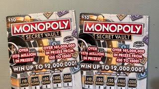 A COUPLE OF MONOPOLY SECRET VAULT SCRATCH OFFS FROM THE FLORIDA LOTTERY [upl. by Htebzile265]