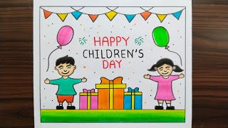 Childrens Day Drawing  Happy Childrens Day Drawing  Childrens Day Poster  Childrens Day Chart [upl. by Yesmar592]