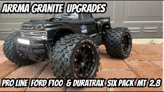 Arrma Granite Upgrades Pro Line Ford F100 Body amp Duratrax Six Pack MT 28 Belted Tires [upl. by Hardigg]