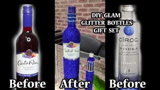 DIY VIDEO HOW TO BLING amp GLITTER CARLO ROSSI WINE BOTTLE amp CIROC VODKA BOTTLE GIFT SET [upl. by Adyela]