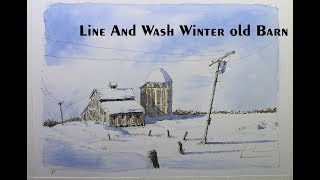 Line and wash winter old barnhow to draw and paint old barn by Nil Rocha [upl. by Cran]