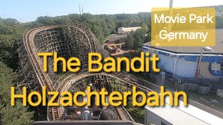 Onride quotThe Banditquot Holzachterbahn  Movie Park Germany 24082024 Drive Roller Coaster [upl. by Niwde849]