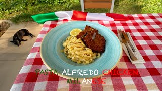 PASTA ALFREDO CHICKEN MILANESE en solklar favorit [upl. by Tennek186]