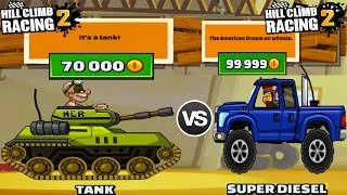 Hill Climb Racing 2  New Vehicle Tank Unlocked vs Super Diesel The American Dream On Wheels [upl. by Ailerua]