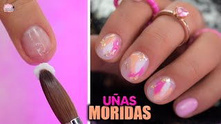 BAÑO de ACRILICO en uñas MORDIDAS con decoración NailsByKaren [upl. by Jeana]