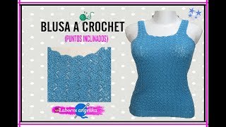 BLUSA A CROCHET PUNTOS INCLINADOS  Labores Angélika [upl. by Estele270]