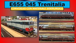 E655 045 Trenitalia Roco 62562 con carri trasporto materiale siderurgico [upl. by Heuser]