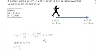 A person walks 13 km in 20 h What is the perspons average velocity in kmh and ms [upl. by Dymphia]