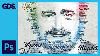 Typographic Portrait  Pavarotti  Adobe Photoshop Tutorial [upl. by Ewell]