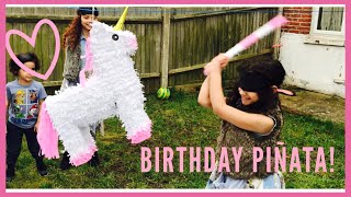 Alicia’s Birthday Party unicorn piñata With hilarious results l Bowie Family Vlogs [upl. by Ayerdna]