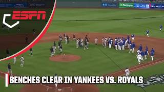 BENCHES CLEAR IN YANKEES VS ROYALS GAME 4 👀 Awkward tag leads to MAYHEM  ESPN MLB [upl. by Ahsitil704]