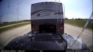 Dash cam video of Jeep coming off of dolly behind RV [upl. by Socem965]