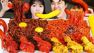 ASMR MUKBANG 직접 만든 불닭볶음면 양념치킨 소세지 먹방 amp 레시피 SAUSAGES AND FIRE NOODLES EATING [upl. by Wurst813]