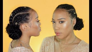 CORNROWS ON NATURAL HAIR IN A BUN [upl. by Nesyla]