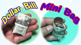 Dollar Bill Origami Bag  How to Make a Easy but Cool Mini Bag out of 1 Money [upl. by Ellehcam]