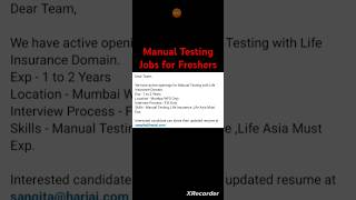 Manual Testing Jobs  Freshers  12 Years qalopamudrapandainterview [upl. by Olleina]