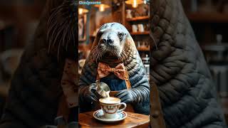 Barista Sea Lion Latte Art Magic☕️🦭 SeaLionBarista LatteArt CoffeeMagic CafeFun AnimalTalent [upl. by Zumwalt26]