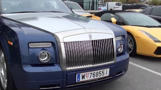 Rolls Royce Phantom Drophead Walkaround in Vienna  other supercars Murcielago F430 Gallardo [upl. by Nnaaihtnyc]