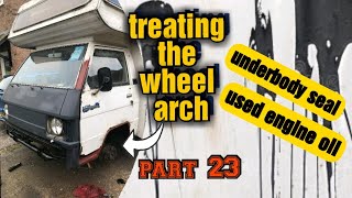 Used Engine Oil and Waxoyl Underbody Seal  rust proofing the Mitsubishi L300 motorhome [upl. by Myrtle]