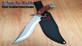 FROST FRONTIERSMAN BOWIE FIXED STAINLESS PAKKAWOOD HANDLE KNIFE  SHEATH 18314PW [upl. by Goodkin492]