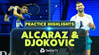 Carlos Alcaraz amp Novak Djokovic Practice Highlights amp Full Set  Nitto ATP Finals 2023 [upl. by Luben776]