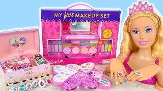 Giant Barbie Styling Doll Makeover Deluxe Makeup Cosmetic set Kosmetik Mainan Barbie Cosméticos [upl. by Guinn231]