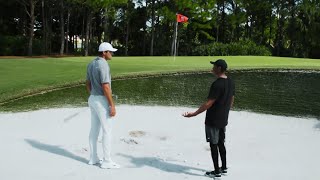 Which Club Do You Hit Out Of The Sand  Scottie Scheffler Asks Tiger Woods [upl. by Arikihs]