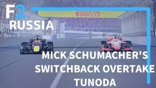 F2 Mick Schumachers switchback overtake  2020 Game Russian Grand Prix [upl. by Carri]