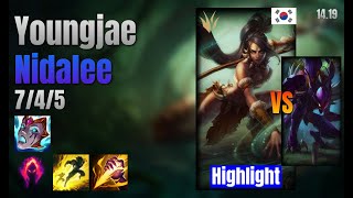 Youngjae Jungle Nidalee vs KhaZix lol KR solo rank Highlight 1419 [upl. by Yarised129]