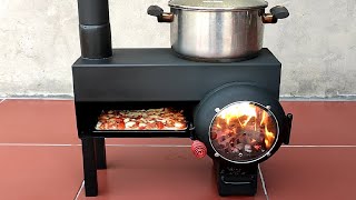 How to make a woodburning stove and grill from super beautiful and effective steel pipes [upl. by Anrym]