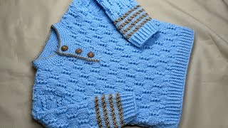 Hand Knitted sweater jumper for newborn baby 03months old baby boy detail tutorial [upl. by Nerahs]