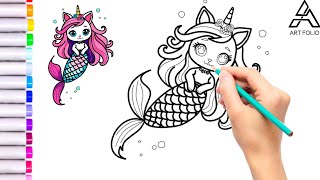 Create Your Own Mythical Creature StepbyStep Guide to Drawing and colouring a Caticorn Mermaid [upl. by Ramirolg]