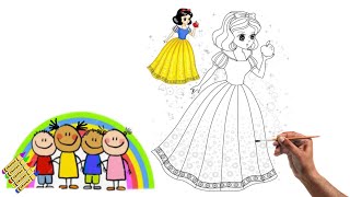 Coloring with Sticker Book Dress Up Disney Princess ArielSnow WhiteBelleCinderella [upl. by Skees375]