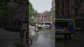 Ambulance Siren 4K  Melbourne Walking Tour  Collins amp Swanston tram ambulance paramedical [upl. by Nauqal]